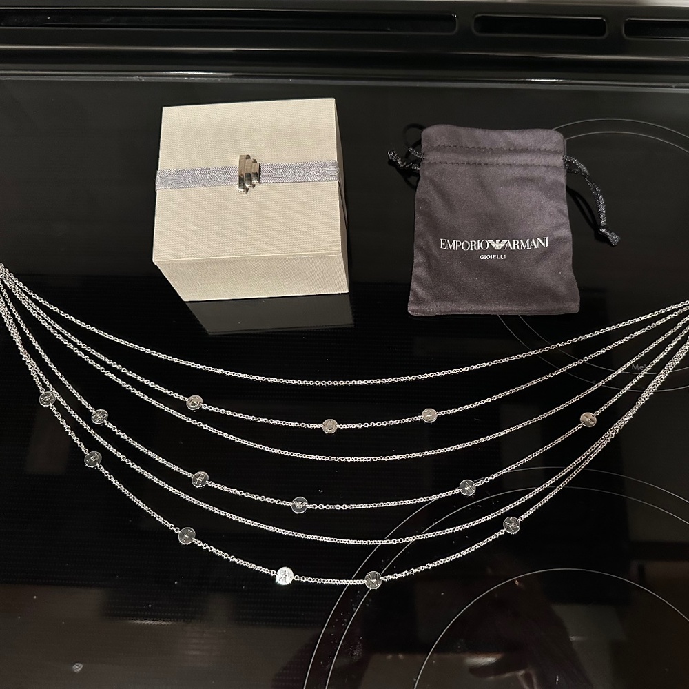 NEW $175 Emporio Armani Stainless Steel Multi Chain Necklace Silver Gift Box